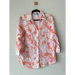Fresh Produce Seashell Print Cotton Button Up Shirt Coastal L